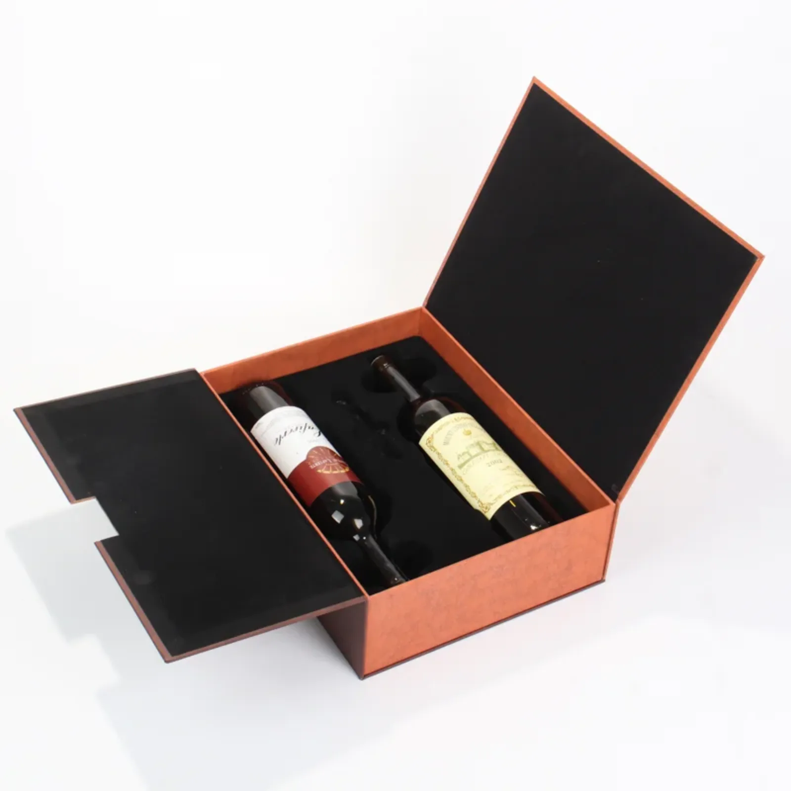 2-Bottle Rigid Cardboard Wine Gift Box with Handle 3