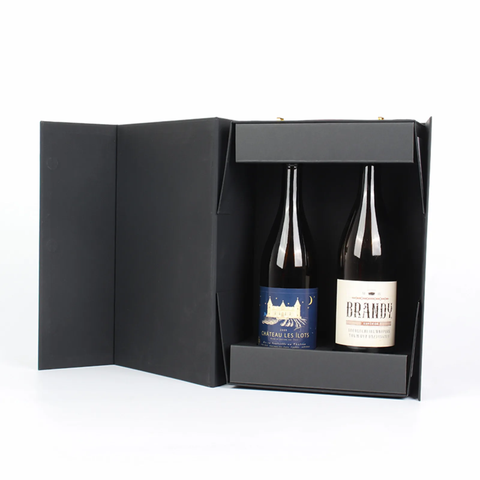 Black Double Wine Box with Leather Handle 5