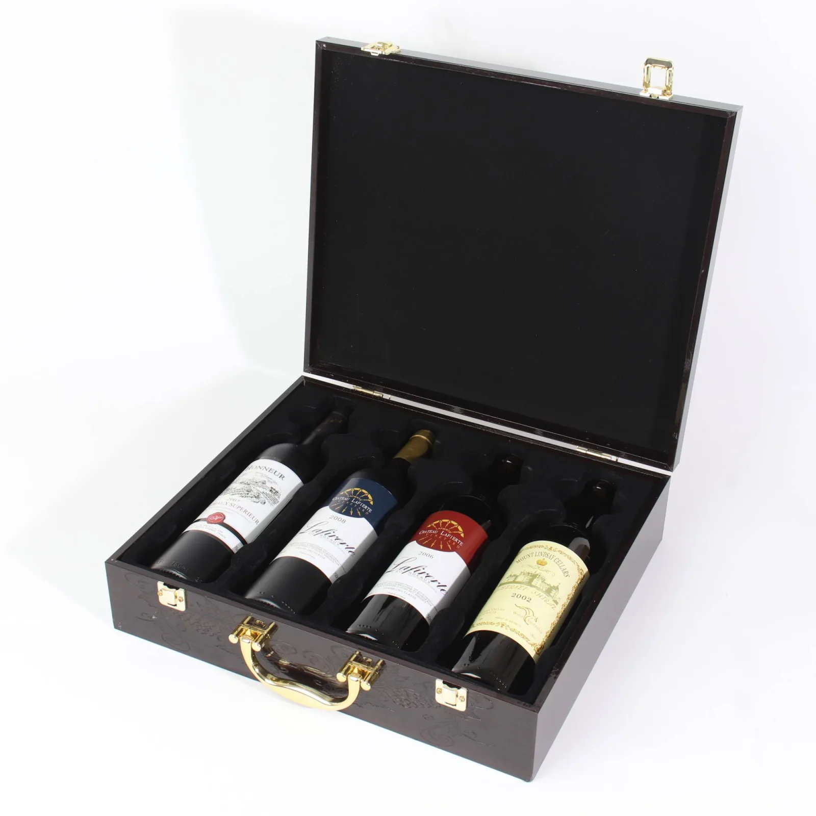 4-Bottle Wooden Wine Box with High Gloss Lacquer 3