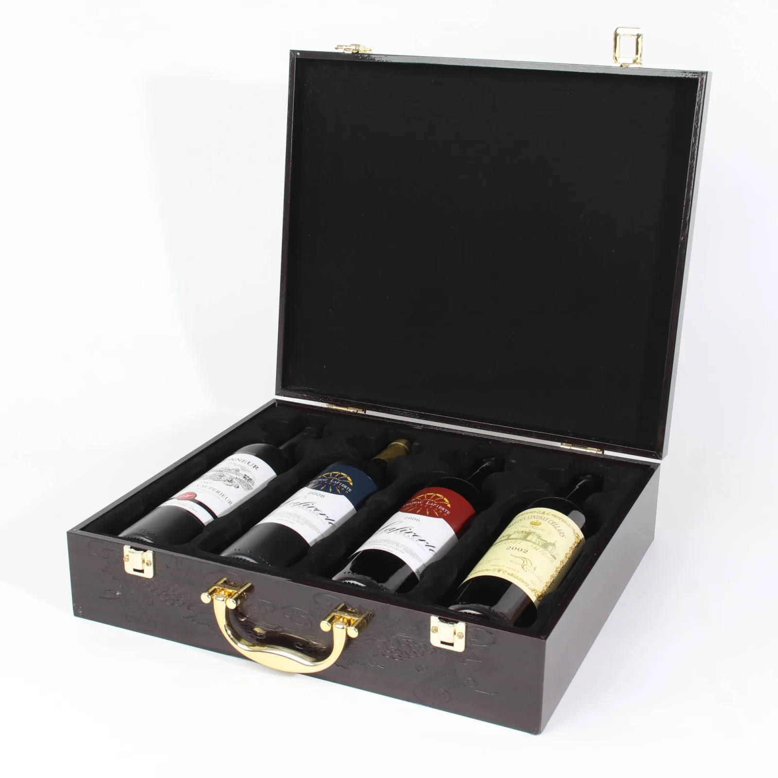 4-Bottle Wooden Wine Box with High Gloss Lacquer 4