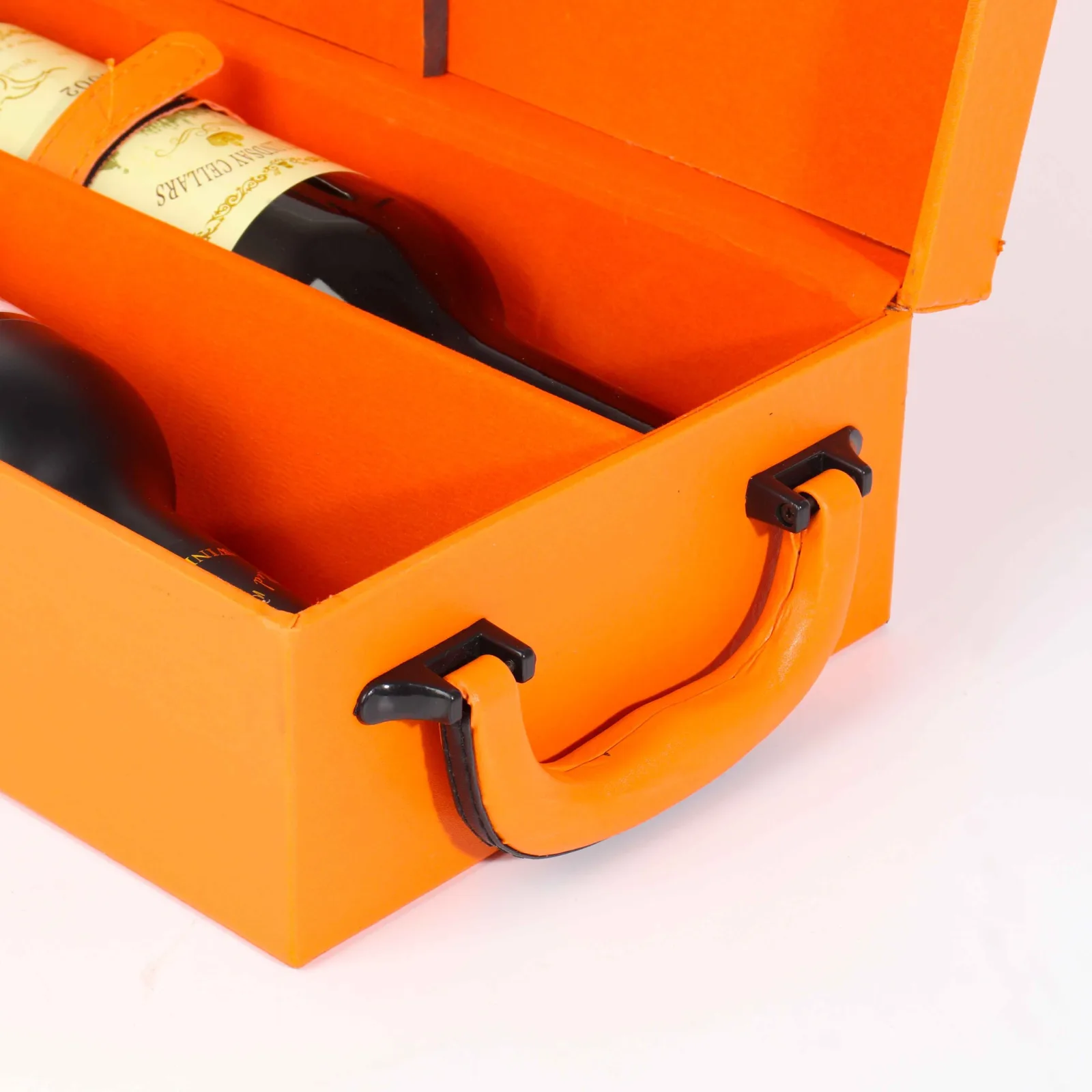 Orange Leather Double Wine Bottle Gift Box with Utensils 5