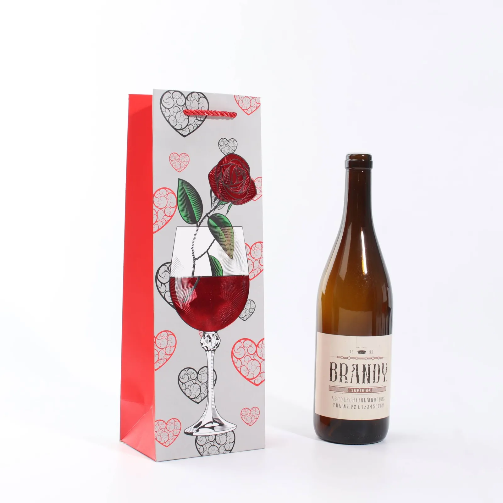 Wine Bottle Gift Bag with Gold Foil Rose 2